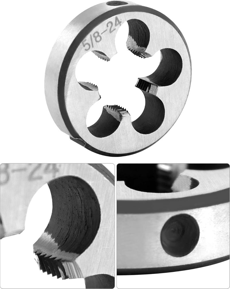 QWORK 5/8"-24 Tap and Die Set, with Round Die 22LR 223 5.56 9mm, High Speed Steel Right Hand Thread Tap Tool - Image 4